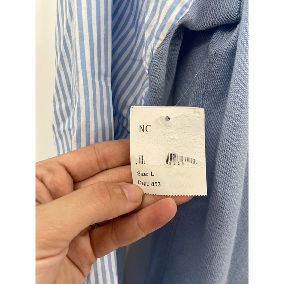 Veronica Beard Adler Mixed Media Merino Wool Long Sleeve Striped Crew Sweater L - Picture 7 of 7